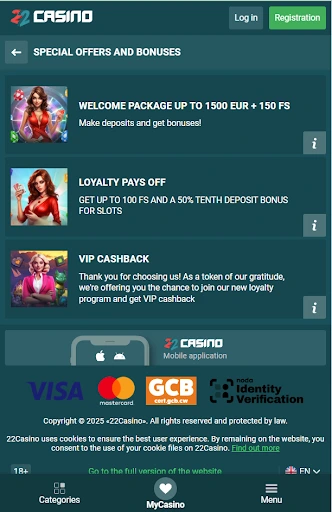 Bonuses at 22Casino