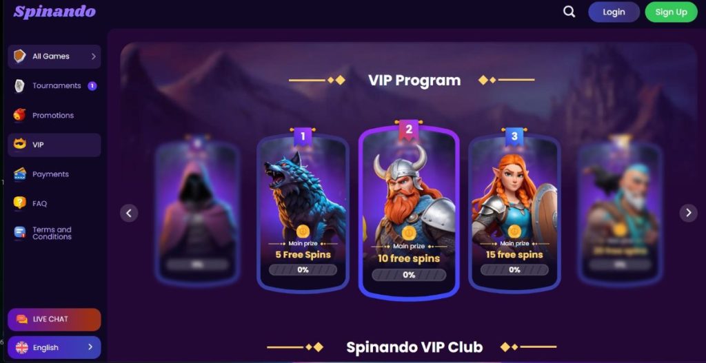 Spinando VIP program